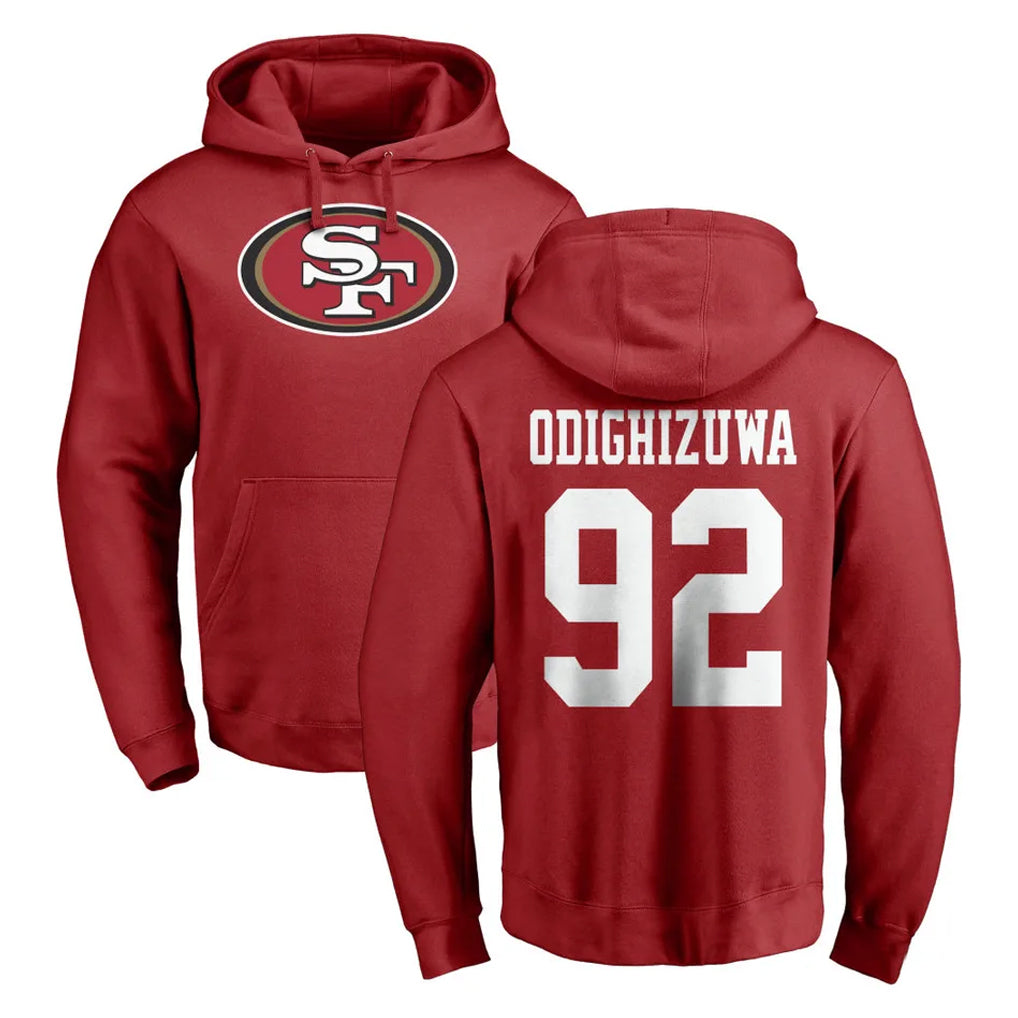 Kieara SF.49ers #92 Osa Odighizuwa Player Red LOGO Pullover Hoodies Home Game Stitched Jerseys