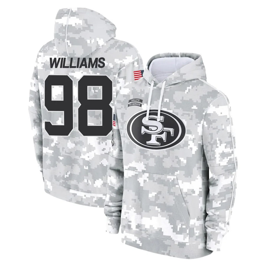 Kieara SF.49ers #98 Mykel Williams Player Arctic Camo Limited Salute to Service Pullover Hoodies Game Stitched Jerseys