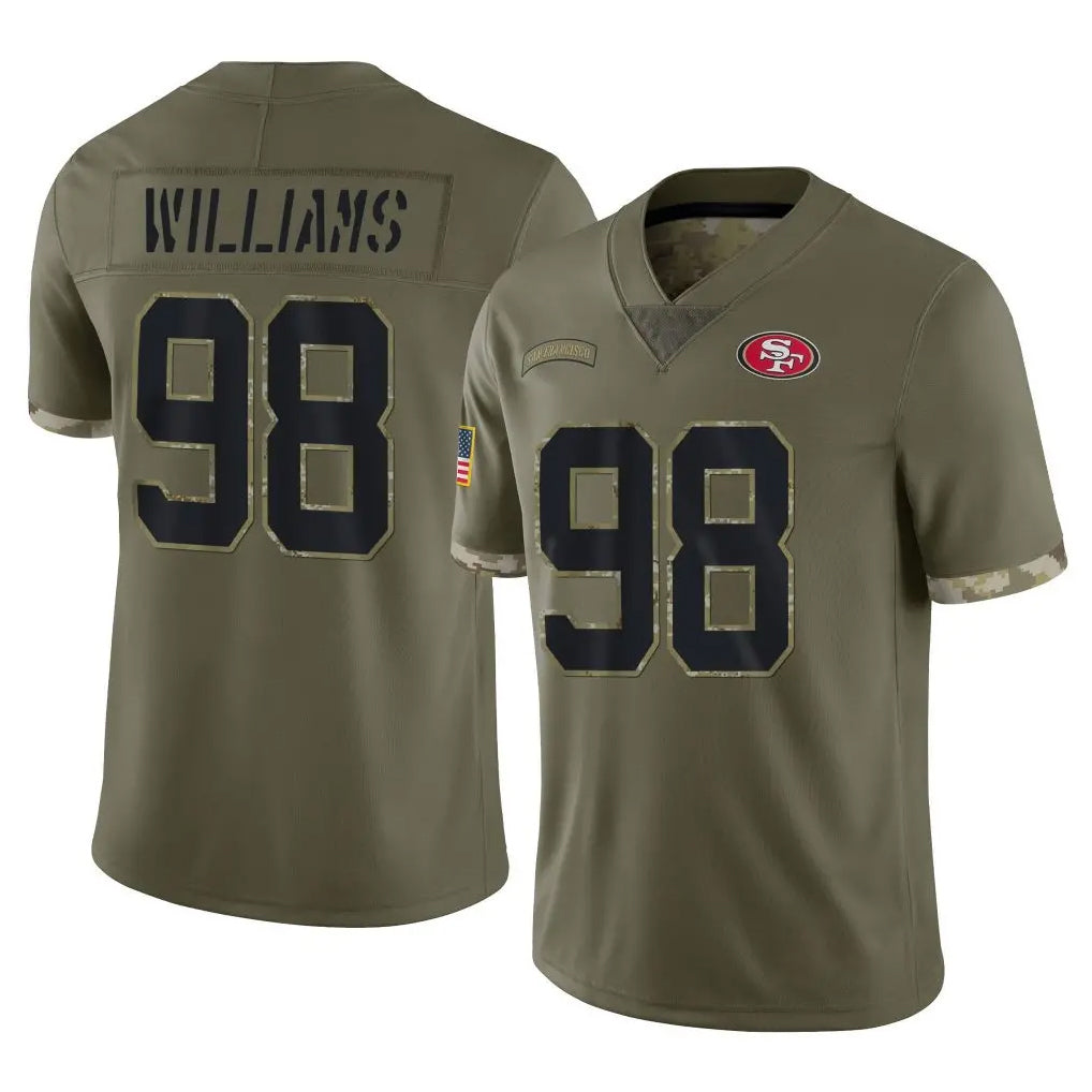 Kieara SF.49ers #98 Mykel Williams Player Olive Limited Salute To Service Home Game Stitched Jerseys
