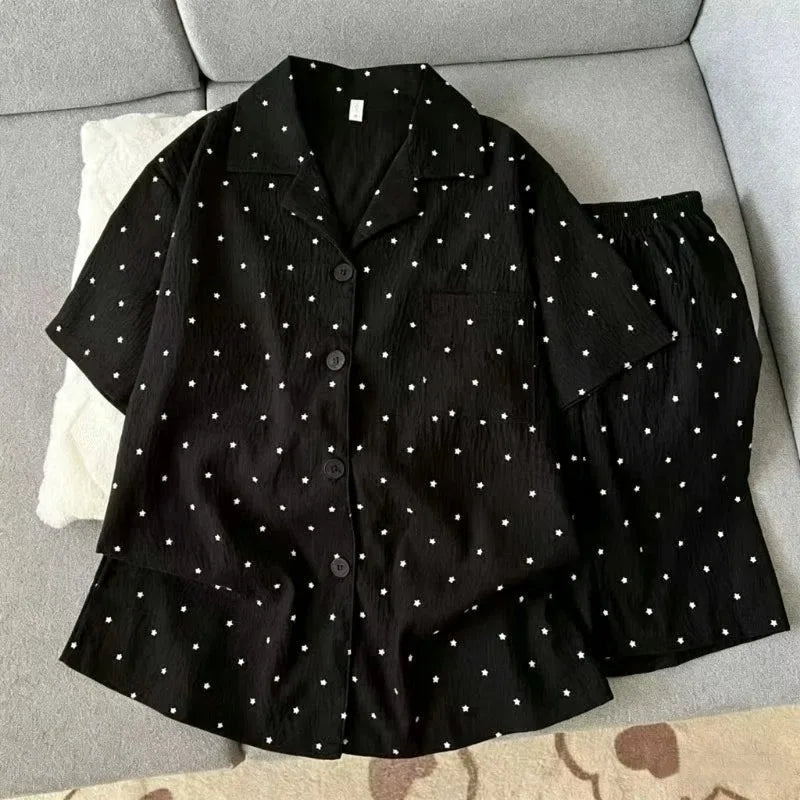 Y2K Embroidery Plaid Dachshund 2PC Set Women's Pajamas Sweet Cute Short Sleeve Shorts Pajamas Lapel Neck New Summer Homewear
