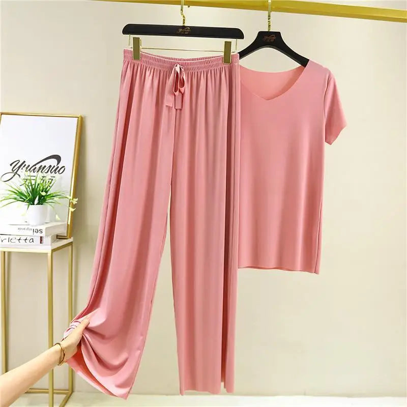 Women's Home Clothes Suit Of Lady House Summer Living Room Wear Autumn Loose Homewear Pants Two Piece Set For Women Cute Pajamas