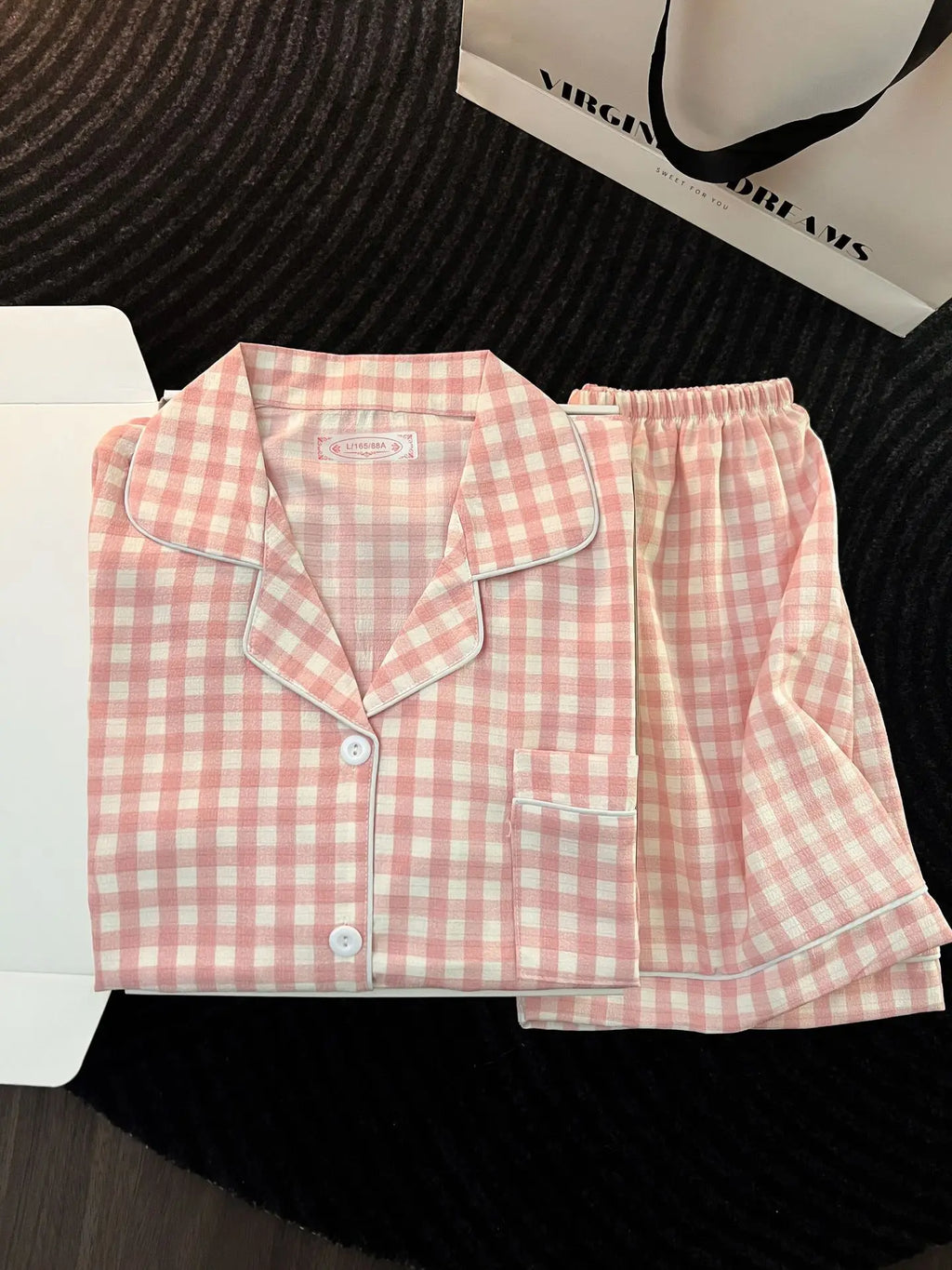 Korean Version Women's Pajamas Summer New Bubble Cotton Short-Sleeve Shorts Plaid Simple Loose Cute Home Wear Summer Clothing