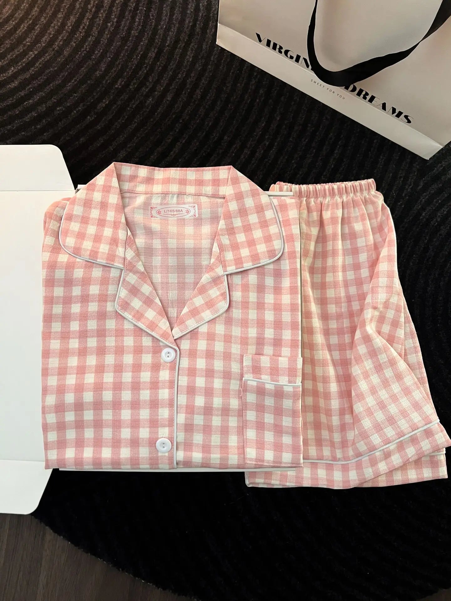 Korean Version Women's Pajamas Summer New Bubble Cotton Short-Sleeve Shorts Plaid Simple Loose Cute Home Wear Summer Clothing