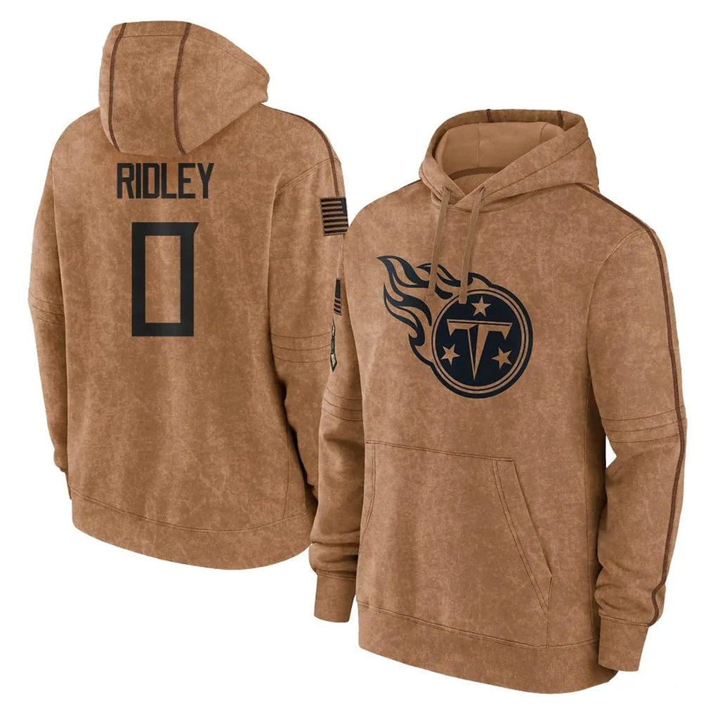 Kieara T.Titans #0 Calvin Ridley Player Brown Salute To Service Club Pullover Hoodies Home Game Stitched Jerseys
