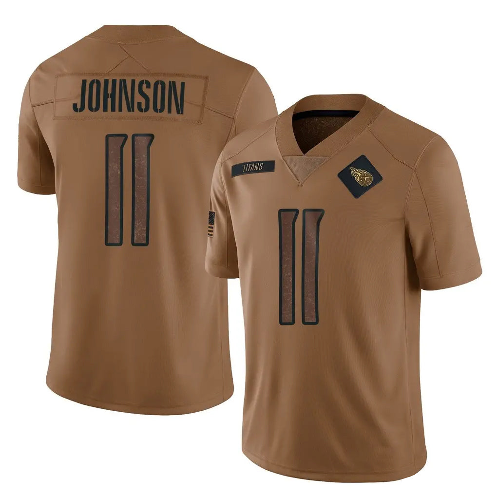 Kieara T.Titans #11 Jermaine Johnson II Player Brown Limited Salute to Service Home Game Stitched Jerseys