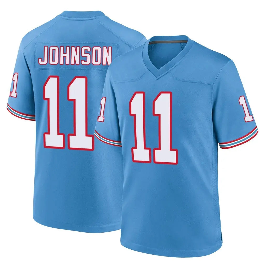 Kieara T.Titans #11 Jermaine Johnson II Player Light Blue Oilers Throwback Home Game Stitched Jerseys