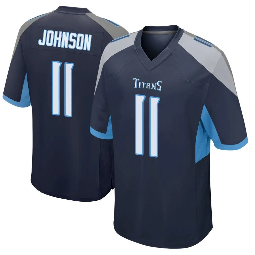 Kieara T.Titans #11 Jermaine Johnson II Player Navy Home Game Stitched Jerseys