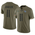 Kieara T.Titans #11 Jermaine Johnson II Player Olive Limited Salute to Service Home Game Stitched Jerseys