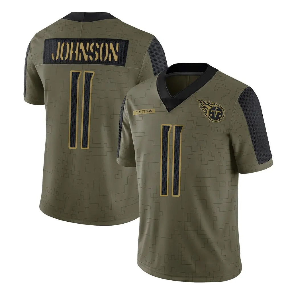 Kieara T.Titans #11 Jermaine Johnson II Player Olive Salute to Service Limited Home Game Stitched Jerseys