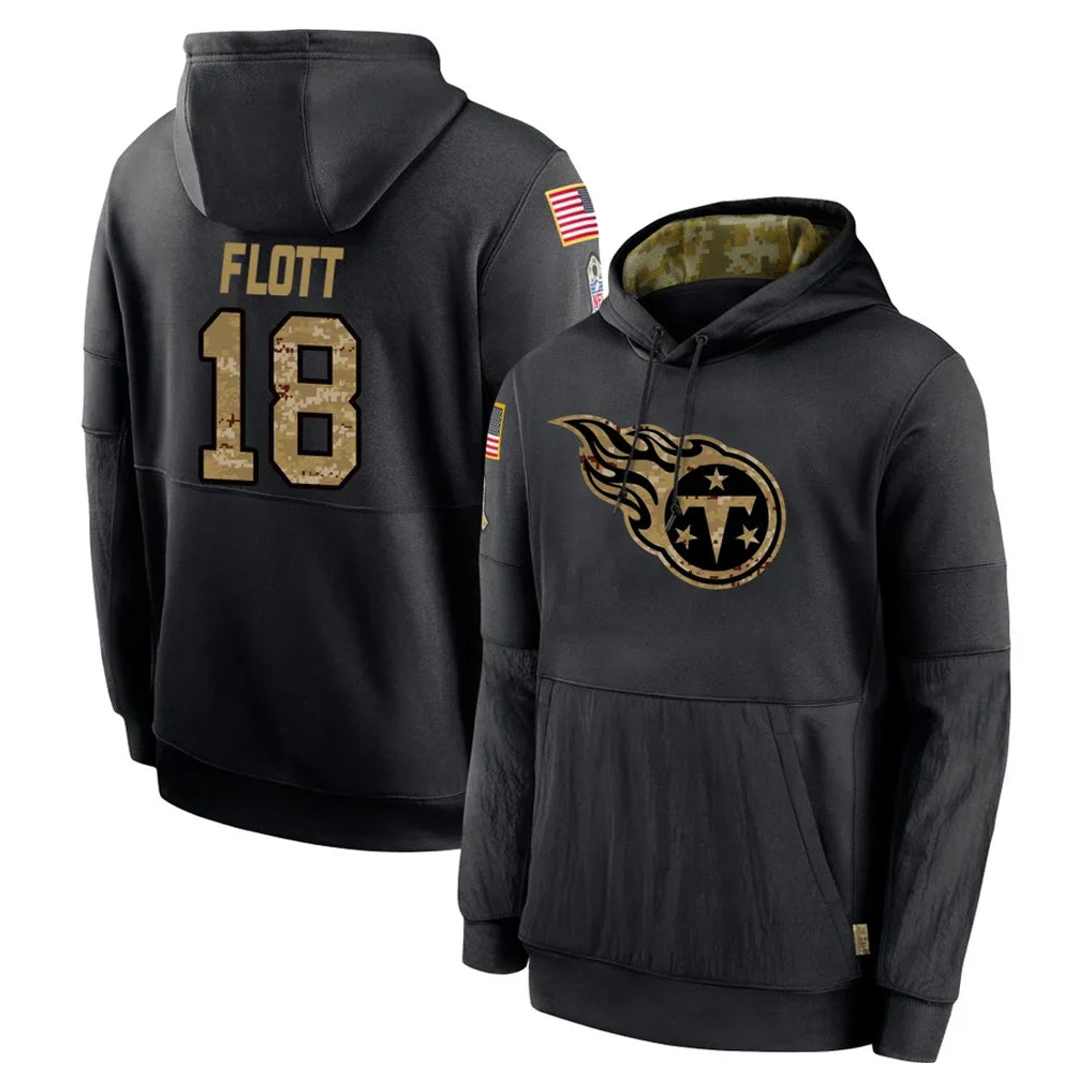 Kieara T.Titans #18 Cor'Dale Flott Player Black Salute to Service Sideline Performance Pullover Hoodies Home Game Stitched Jerseys