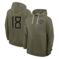 Kieara T.Titans #18 Cor'Dale Flott Player Olive Salute to Service Hoodies Home Game Stitched Jerseys