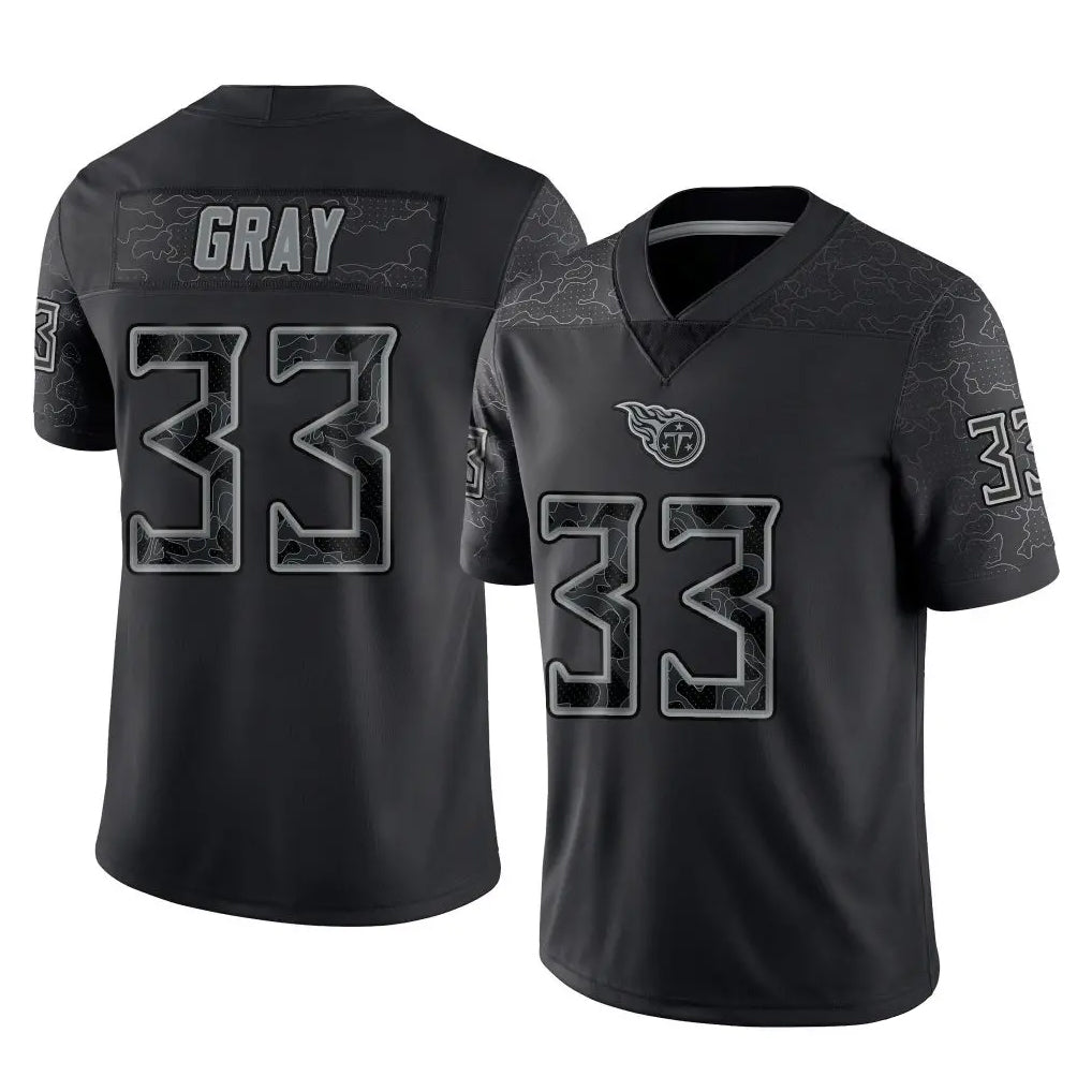 Kieara T.Titans #33 Cedric Gray Player Black Limited Reflective Home Game Stitched Jerseys