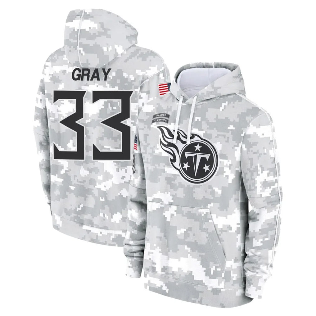 Kieara T.Titans #33 Cedric Gray Player Camo Arctic Salute to Service Pullover Hoodies Home Game Stitched Jerseys