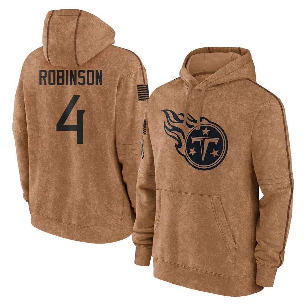 Kieara T.Titans #4 Wan'Dale Robinson Player Brown Salute To Service Club Pullover Hoodies Home Game Stitched Jerseys