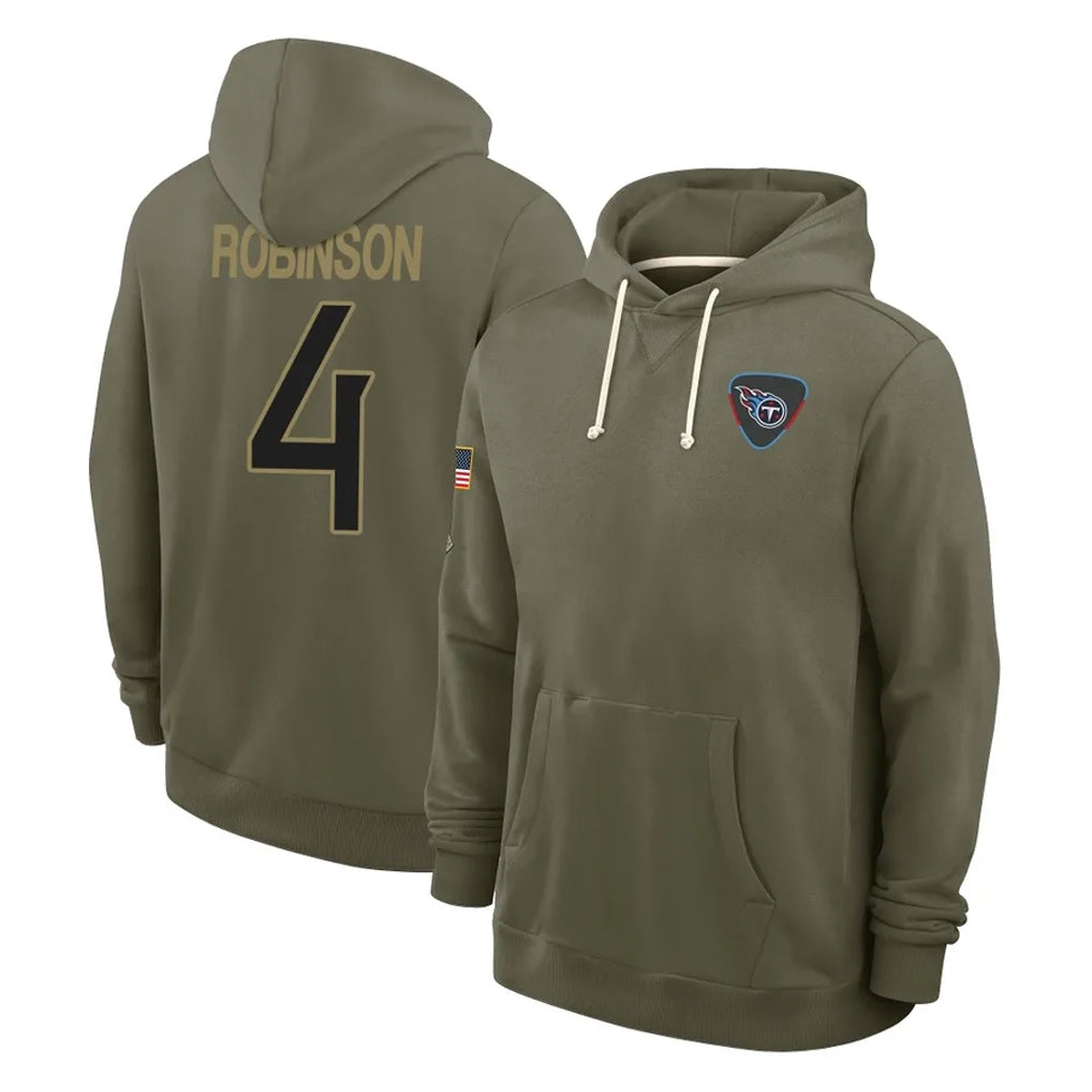 Kieara T.Titans #4 Wan'Dale Robinson Player Olive Salute to Service Hoodies Home Game Stitched Jerseys