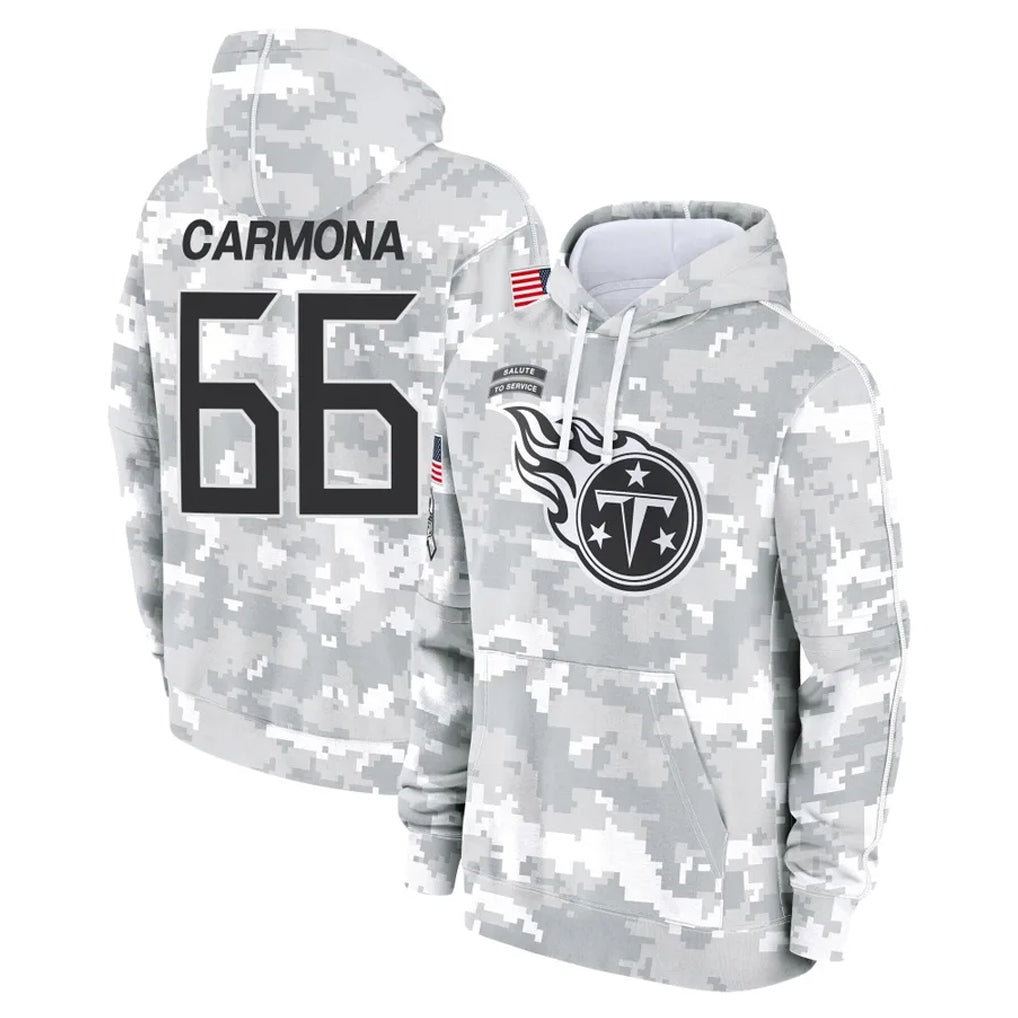 Kieara T.Titans #66 Fernando Carmona Jr. Player Camo Arctic Salute to Service Pullover Hoodies Home Game Stitched Jerseys