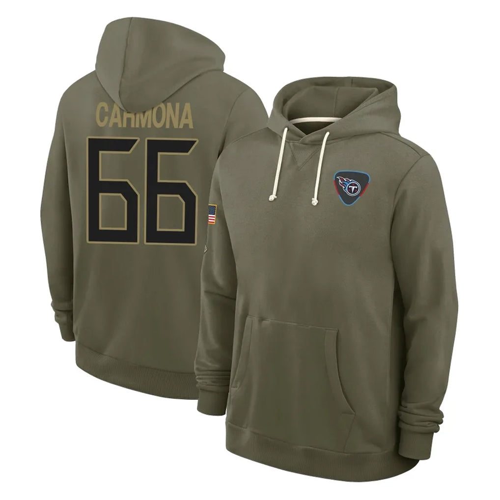 Kieara T.Titans #66 Fernando Carmona Jr. Player Olive Salute to Service Hoodies Home Game Stitched Jerseys