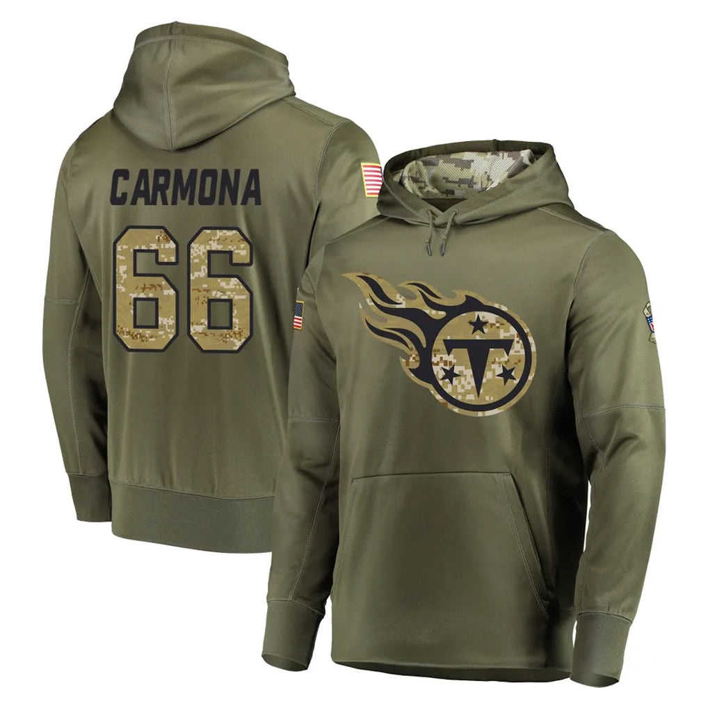 Kieara T.Titans #66 Fernando Carmona Jr. Player Olive Salute to Service Pullover Hoodies Home Game Stitched Jerseys
