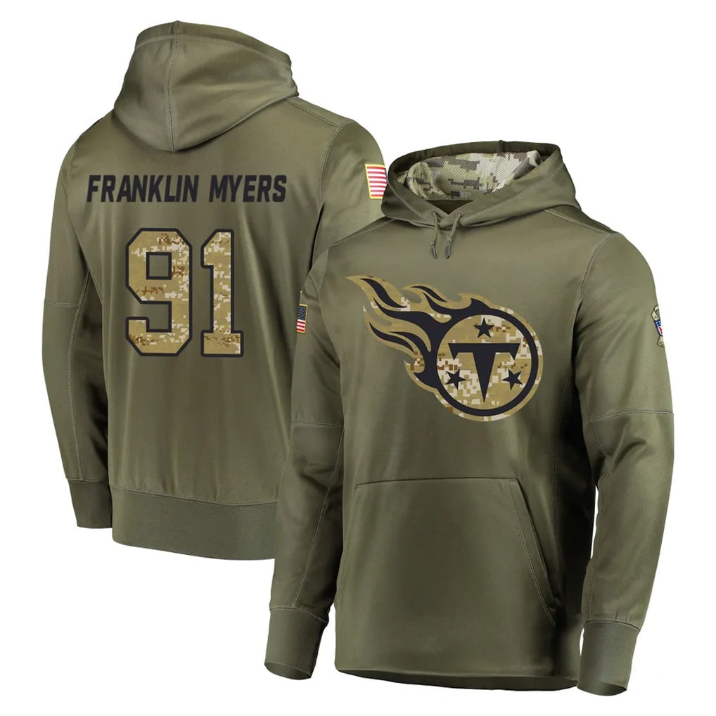 Kieara T.Titans #91 John Franklin-Myers Player Olive Salute to Service Pullover Hoodies Home Game Stitched Jerseys