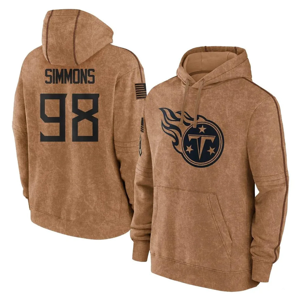 Kieara T.Titans #98 Jeffery Simmons Player Brown Salute To Service Club Pullover Hoodies Home Game Stitched Jerseys