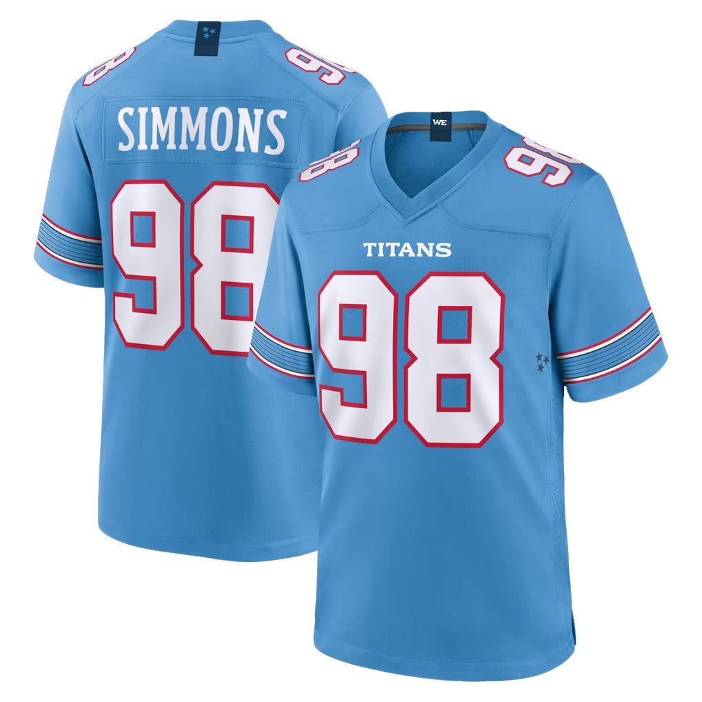 Kieara T.Titans #98 Jeffery Simmons Player Light Blue 2026 Game Home Stitched Jerseys