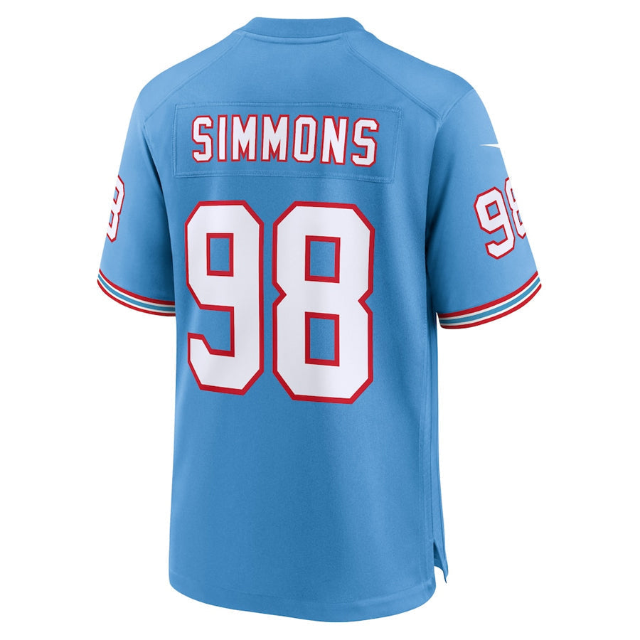Kieara T.Titans #98 Jeffery Simmons Player Light Blue Throwback Alternate Game Stitched Jerseys