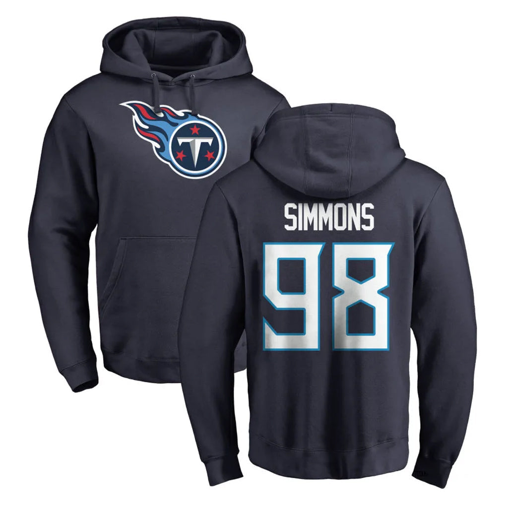 Kieara T.Titans #98 Jeffery Simmons Player Navy Logo Pullover Hoodies Home Game Stitched Jerseys
