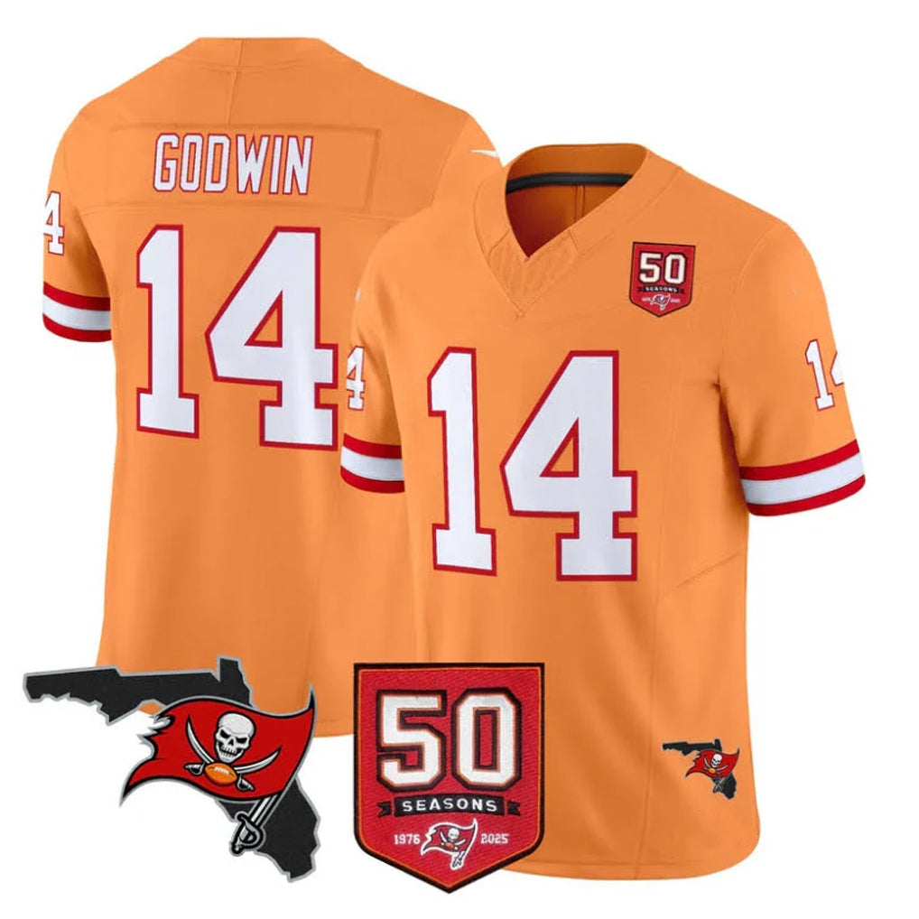 Kieara TB.Buccaneers #14 Chris Godwin Jr. Player Orange 50th Season Vapor Limited Home Game Stitched Jerseys