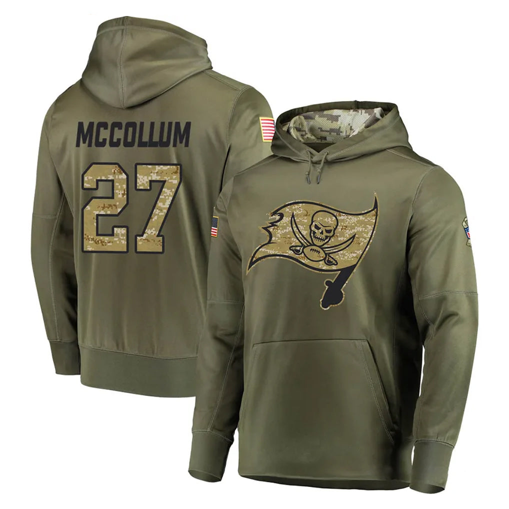 Kieara TB.Buccaneers #27 Zyon McCollum Player Olive Salute to Service Pullover Hoodie Home Game Stitched Jerseys