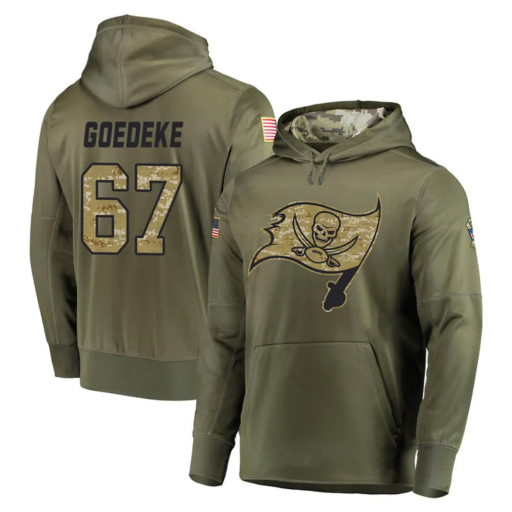 Kieara TB.Buccaneers #67 Luke Goedeke Player Olive Salute to Service Pullover Hoodie Home Game Stitched Jerseys