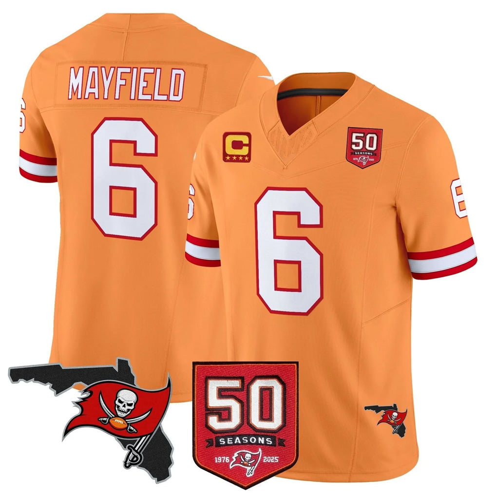 Kieara TB.Buccaneers #6 Baker Mayfield Player Orange 50th Season Vapor Limited Home Game Stitched Jerseys
