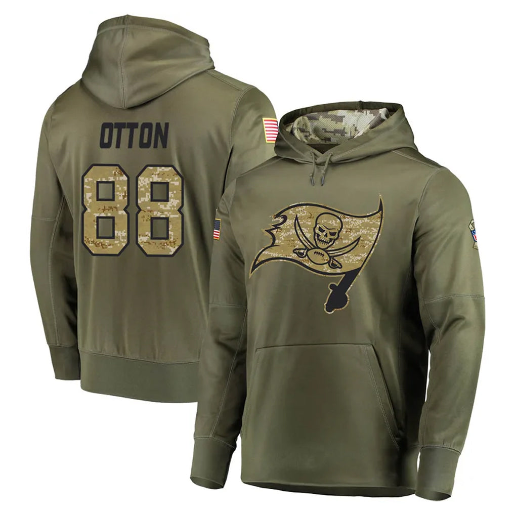 Kieara TB.Buccaneers #88 Cade Otton Player Olive Salute to Service Pullover Hoodie Home Game Stitched Jerseys