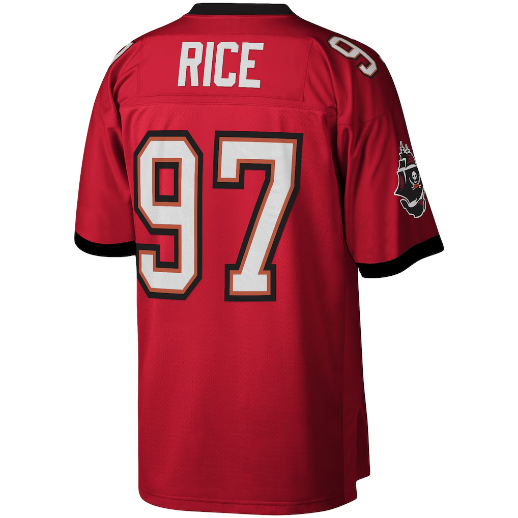 Kieara TB.Buccaneers #97 Simeon Rice Mitchell & Ness Red Legacy Replica Stitched Puhic Jersey