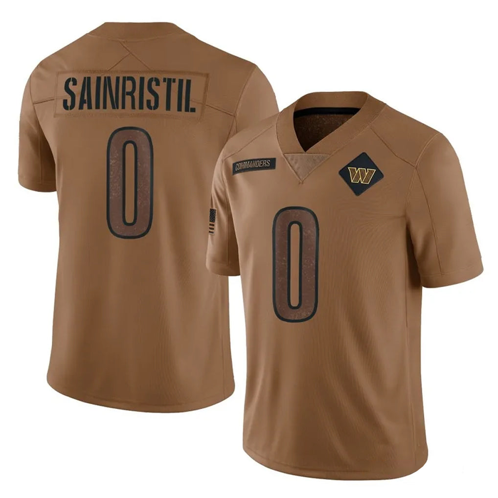 Kieara W.Commanders #0 Mike Sainristil Player Brown Limited Salute To Service Home Game Stitched Jerseys