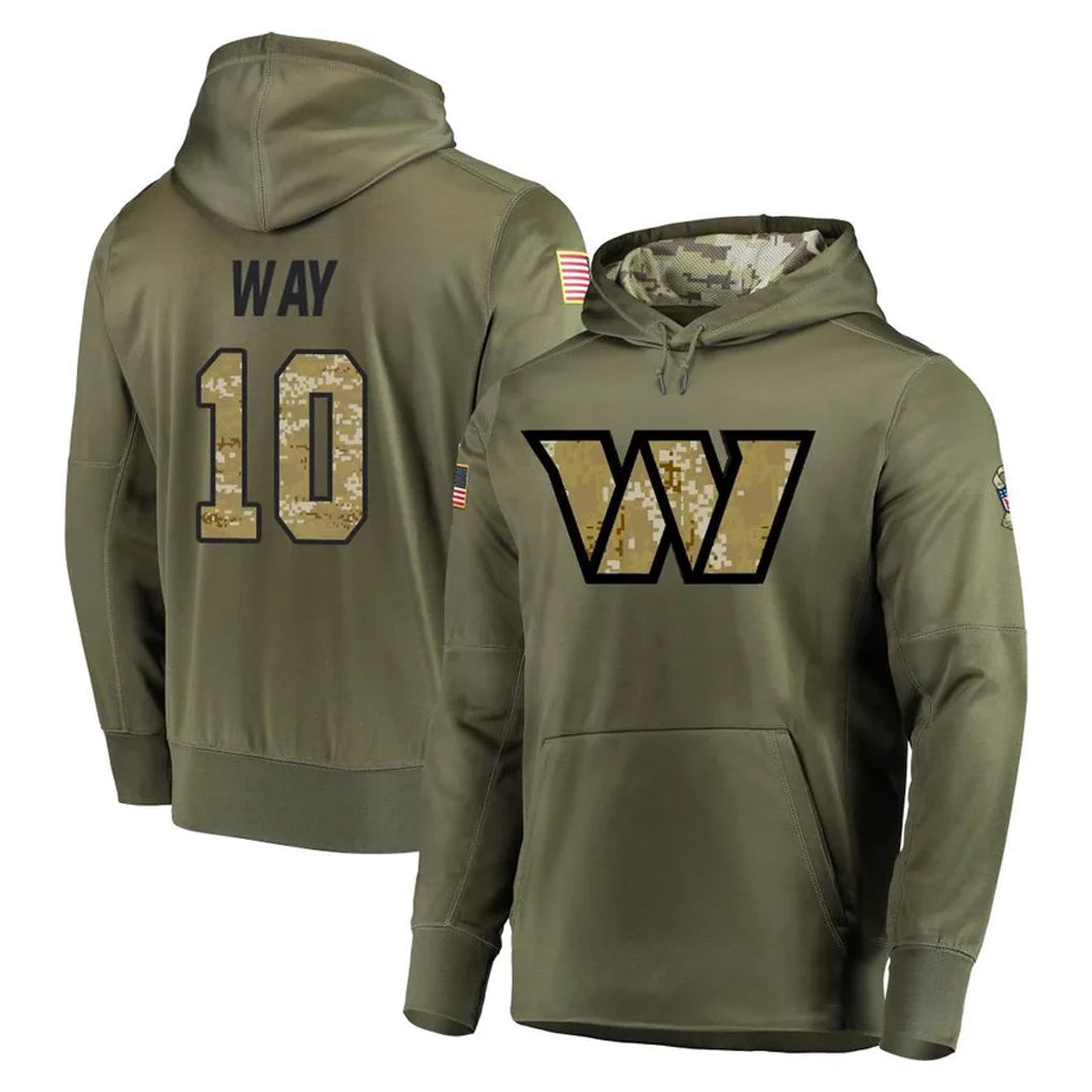 Kieara W.Commanders #10 Tress Way Player Olive Salute to Service Pullover Hoodie Limited Home Game Stitched Jerseys