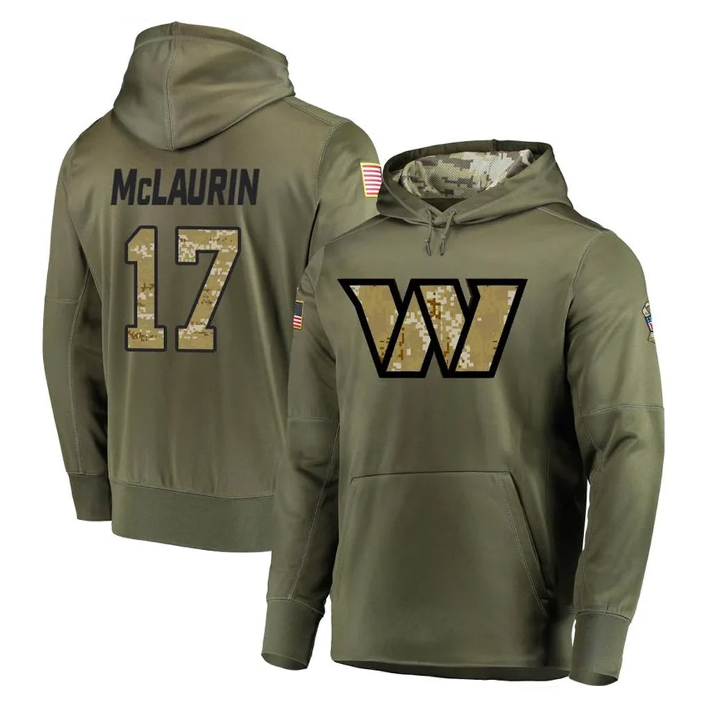 Kieara W.Commanders #17 Terry Mclaurin Player Olive Salute to Service Pullover Hoodie Limited Home Game Stitched Jerseys
