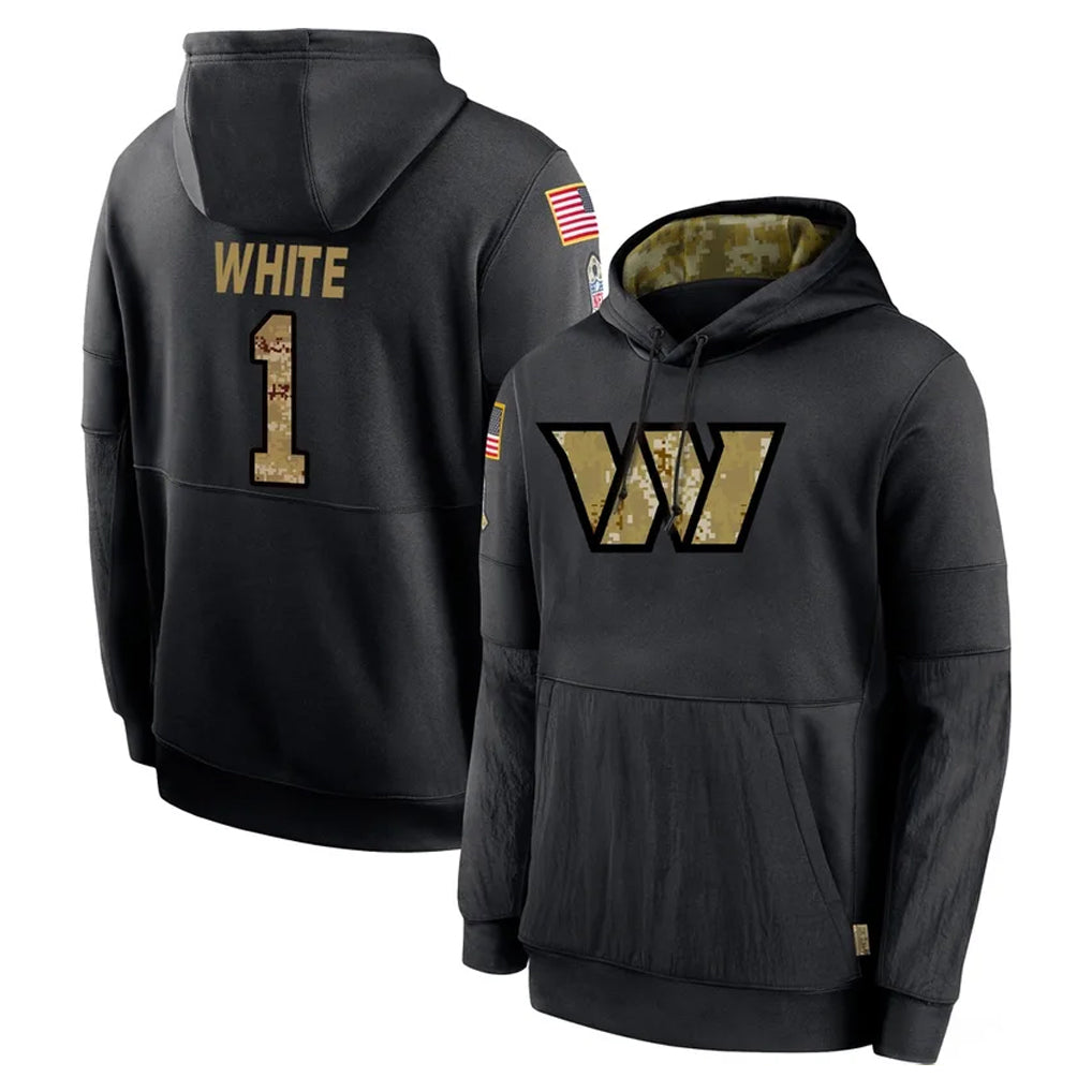 Kieara W.Commanders #1 Rachaad White Player Black Salute to Service Performance Pullover Hoodies Home Game Stitched Jerseys