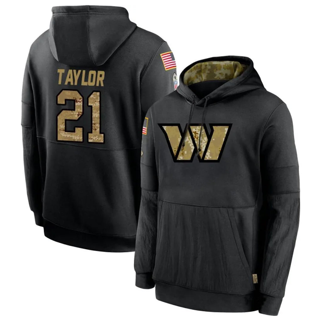 Kieara W.Commanders #21 Sean Taylor Player Black Salute to Service Hoodies Stitched Jerseys