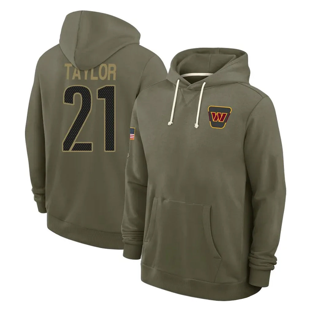 Kieara W.Commanders #21 Sean Taylor Player Olive Salute to Service Hoodies Stitched Jerseys