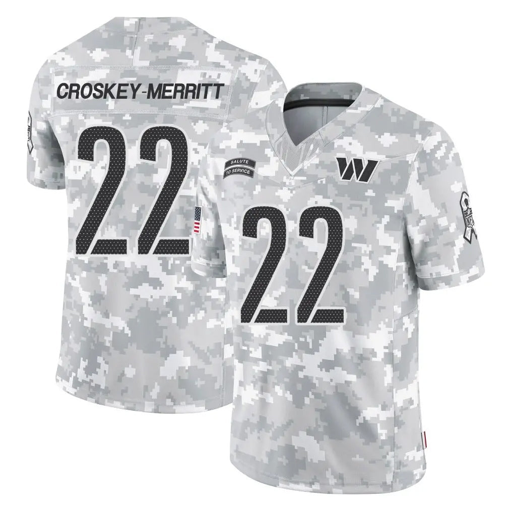 Kieara W.Commanders #22 Jacory Croskey-Merritt Player Arctic Camo Salute to Service Limited Stitched Jerseys