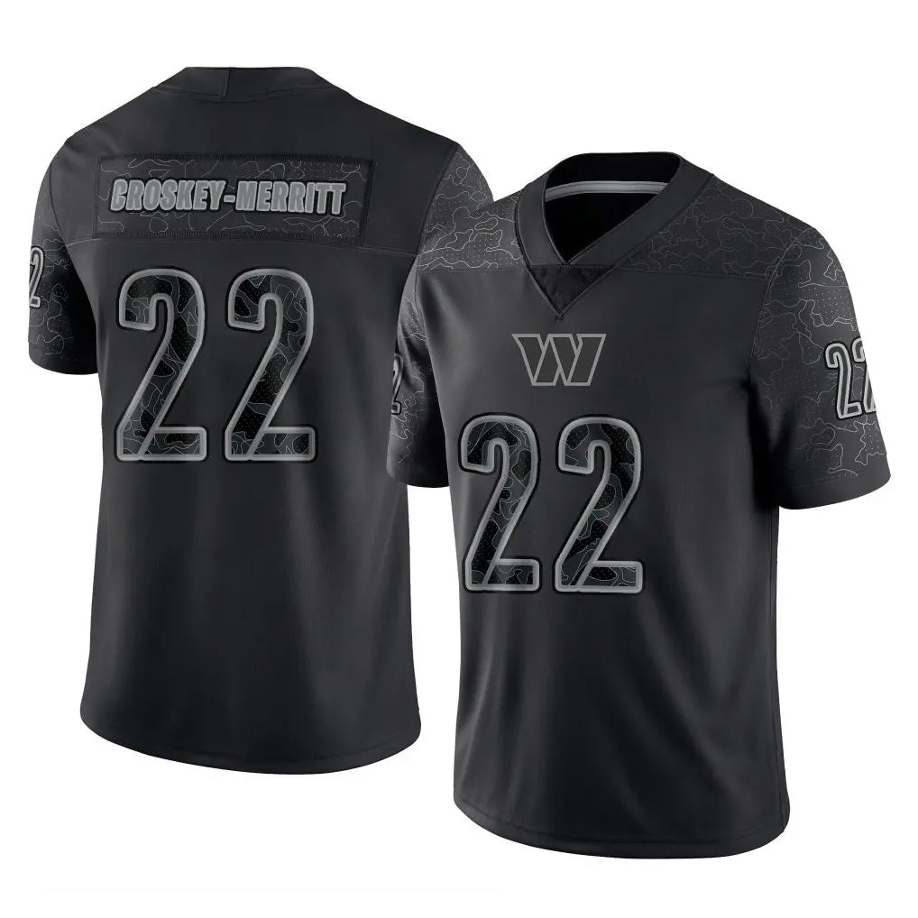 Kieara W.Commanders #22 Jacory Croskey-Merritt Player Black Limited Reflective Home Game Stitched Jerseys