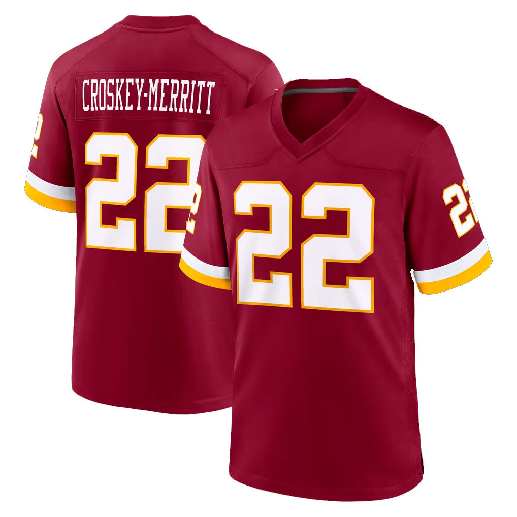 Kieara W.Commanders #22 Jacory Croskey-Merritt Player Burgundy Game Home Stitched Jerseys