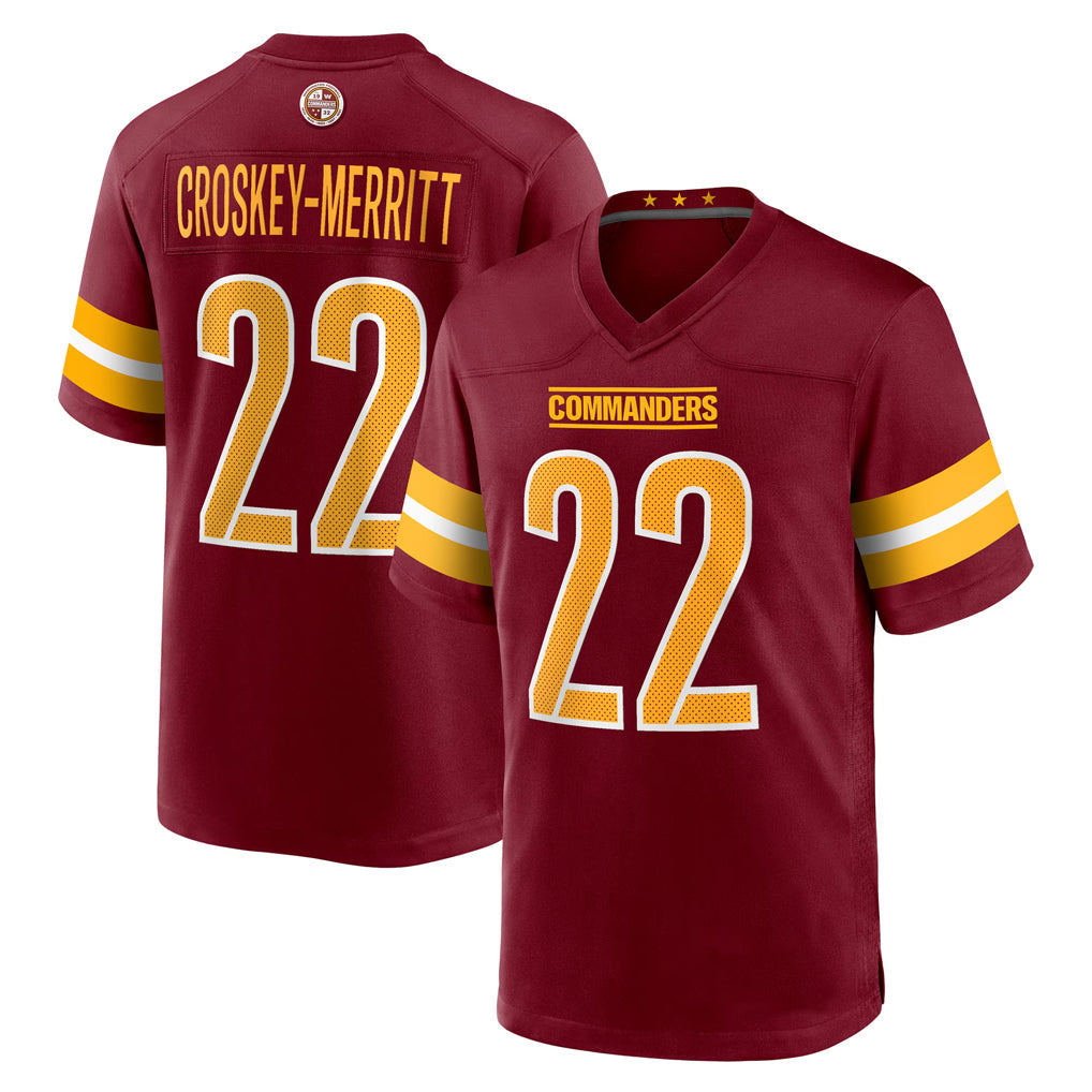Kieara W.Commanders #22 Jacory Croskey-Merritt Player Burgundy Home Game Stitched Jerseys