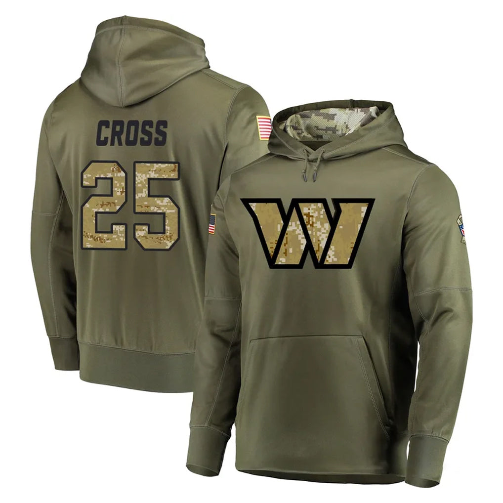 Kieara W.Commanders #25 Nick Cross Player Olive Salute to Service Pullover Hoodie Limited Home Game Stitched Jerseys