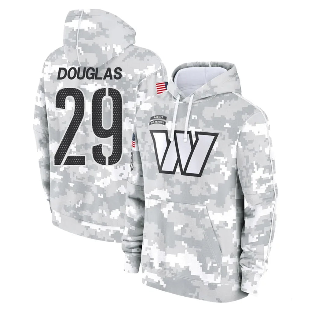 Kieara W.Commanders #29 Rasul Douglas Player Arctic Camo Limited Salute to Service Pullover Hoodies Game Stitched Jerseys