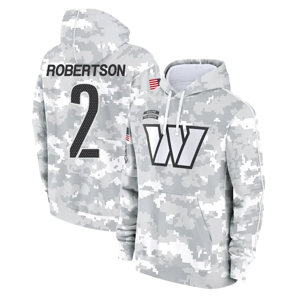 Kieara W.Commanders #2 Amik Robertson Player Arctic Camo Limited Salute to Service Pullover Hoodies Game Stitched Jerseys