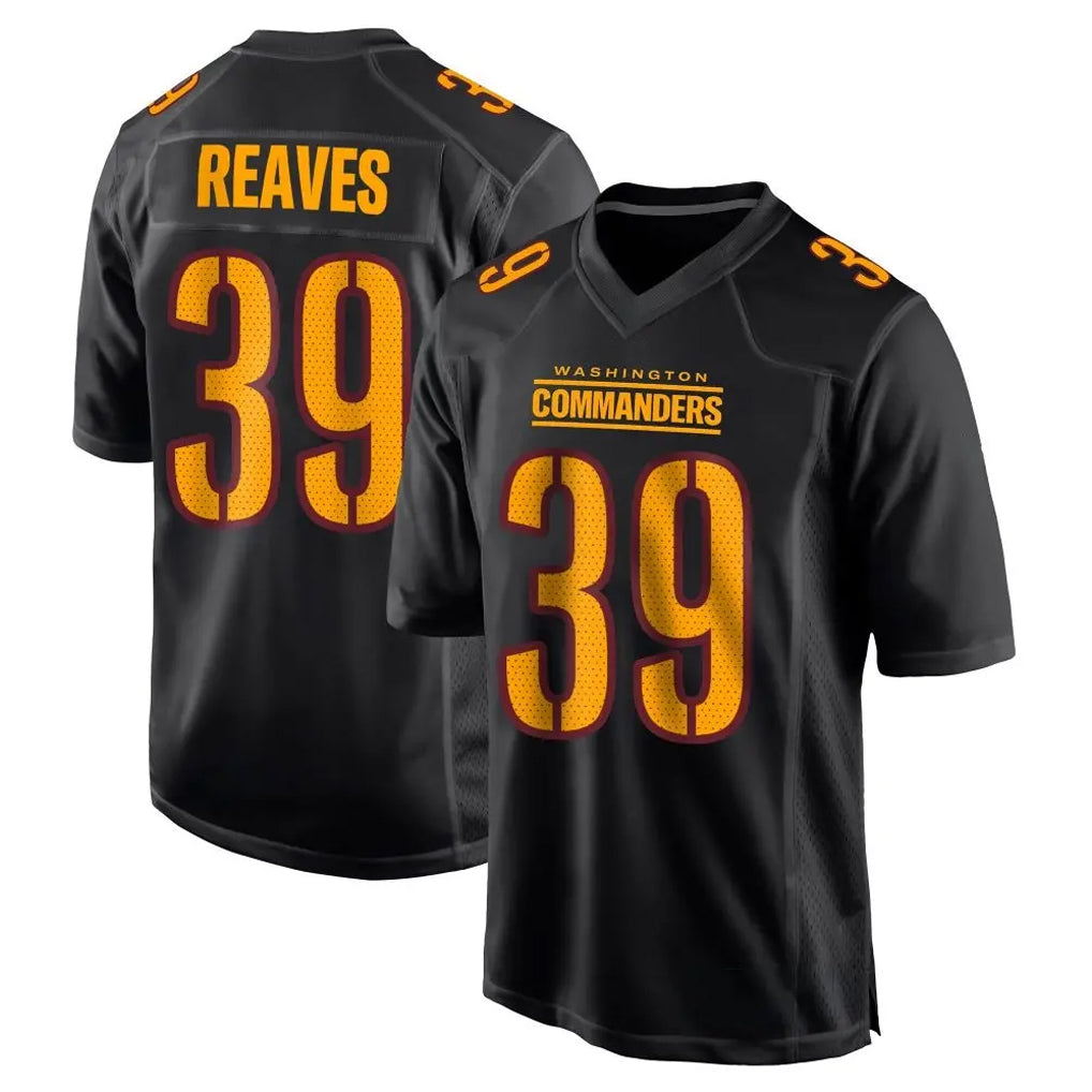 Kieara W.Commanders #39 Jeremy Reaves Player Black Carbon Fashion Home Game Stitched Jerseys