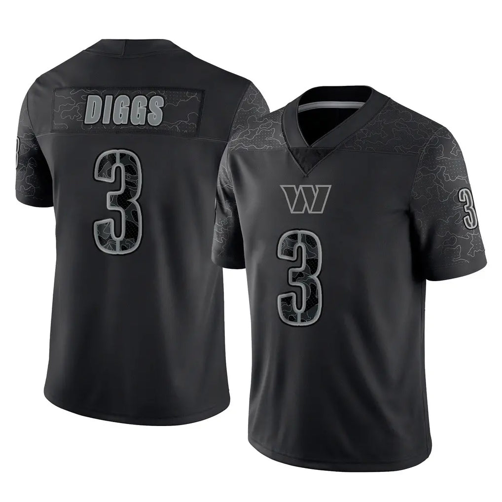 Kieara W.Commanders #3 Stefon Diggs Player Black Limited Reflective Home Game Stitched Jerseys