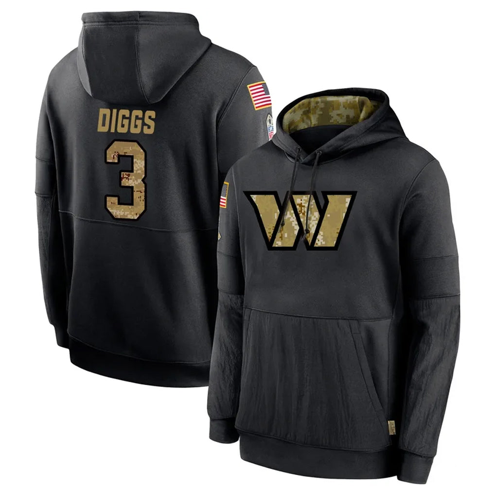 Kieara W.Commanders #3 Stefon Diggs Player Black Salute to Service Performance Pullover Hoodies Home Game Stitched Jerseys