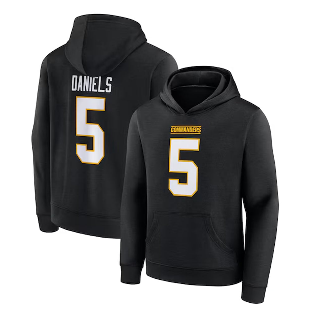 Kieara W.Commanders #5 Jayden Daniels Player Black Salute to Service Hoodies Stitched Jerseys